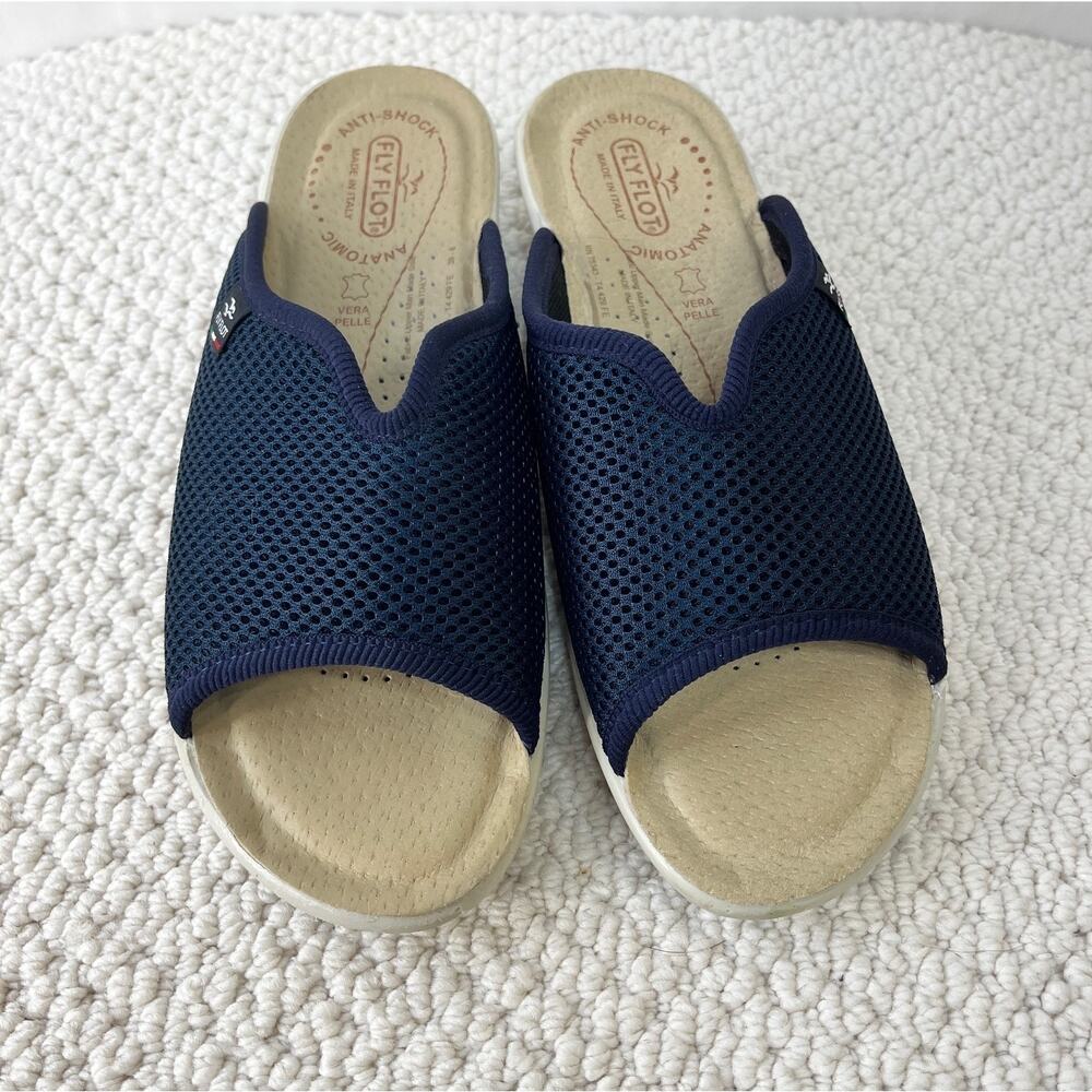 Wedge Comfort Sandal EU 39 US 8 Navy Blue Made in Italy Textile/Leather Fly Flot